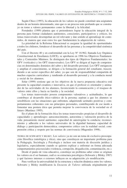 estudio del perfil valorico - Revistas Electrónicas UACh