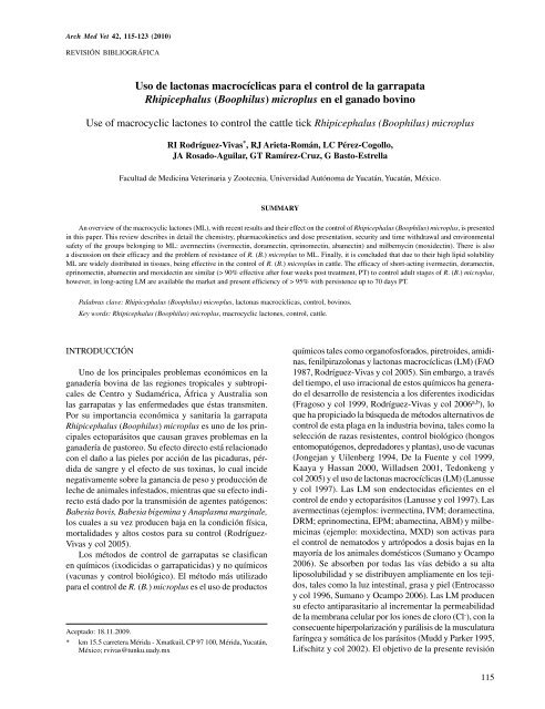 Uso de lactonas macrocíclicas para el control de la ... - SciELO