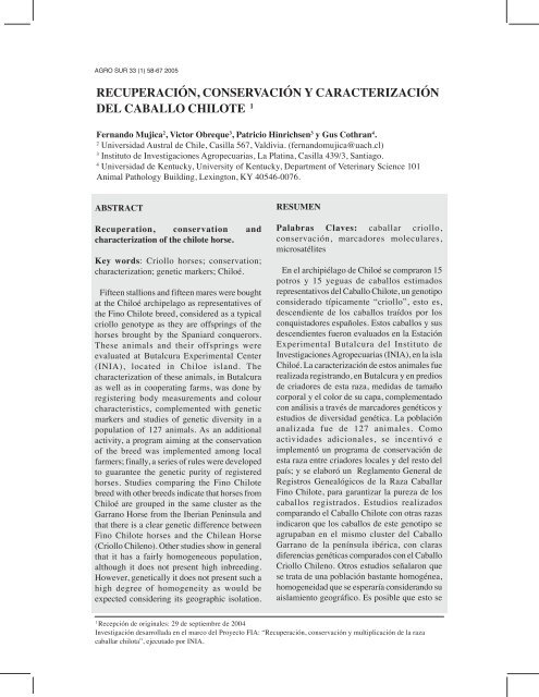 recuperacion, conservacion y caracterizacion del caballo chilote