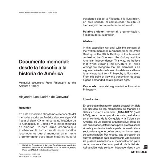 Documento memorial: desde la filosofía a la historia de América