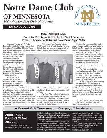 Download PDF of July-August 2008 Newsletter - Notre Dame Club ...