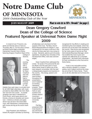 Download PDF of July-August 2009 Newsletter - Notre Dame Club ...