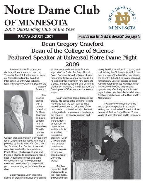 Download PDF of July-August 2009 Newsletter - Notre Dame Club ...