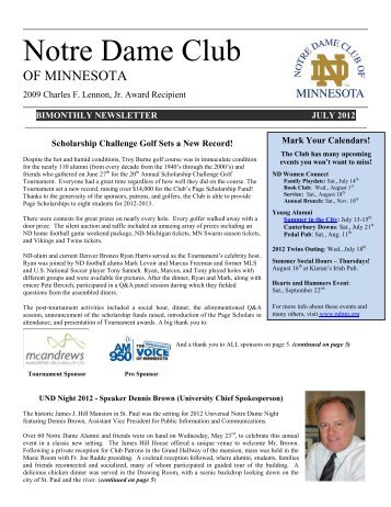 Download PDF of July/August 2012 Newsletter - Notre Dame Club ...