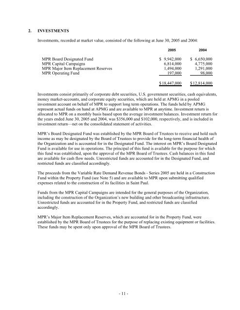 Report for FY 2005 - Minnesota Public Radio - American Public Media