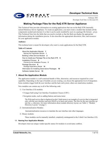 Developer Technical Note Making Package Files for the RaQ XTR ...