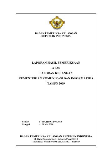 laporan hasil pemeriksaan atas laporan keuangan kementerian ...
