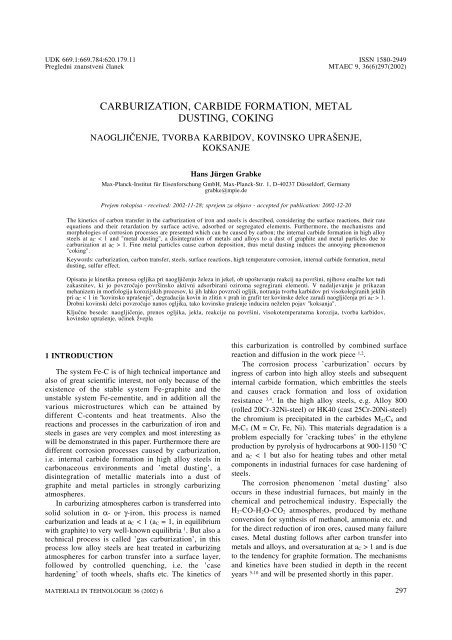carburization, carbide formation, metal dusting, coking - materiali in ...