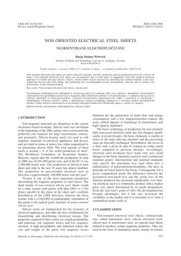 non-oriented electrical steel sheets - materiali in tehnologije