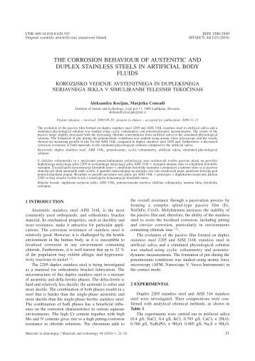 the corrosion behaviour of austenitic and duplex stainless steels