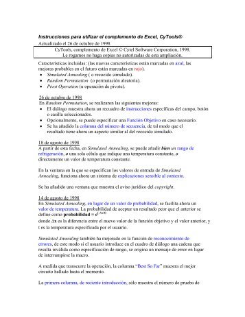 Instrucciones para utilizar el complemento de Excel, CyTools®