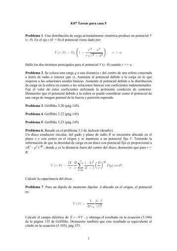 8.07 Tareas para casa 5 Problema 1. Una distribución de carga ...