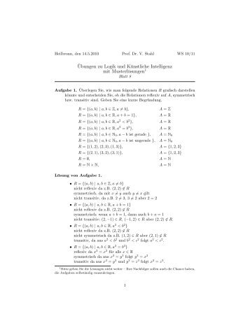 ¨Ubungen zu Logik und Künstliche Intelligenz mit Musterlösungen1