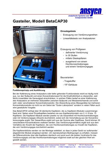 Gasteiler, Modell Betacap30 - ANSYCO Analytische Systeme und ...