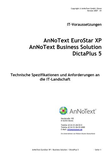 It-Voraussetzungen Annotext Eurostar XP Annotext Business ...