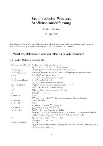 Stochastische Prozesse Stoffzusammenfassung