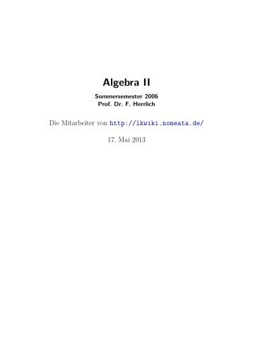Algebra II Prof. Herrlich