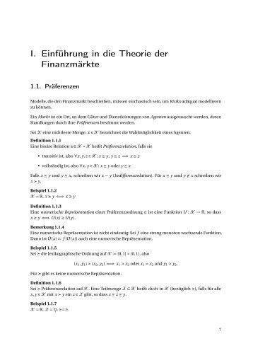 I. Einführung in die Theorie der Finanzmärkte