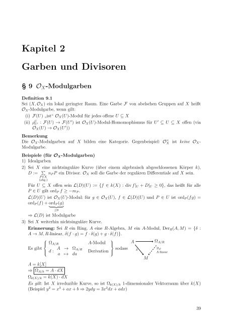 Kapitel 2 Garben und Divisoren § 9 OX-Modulgarben