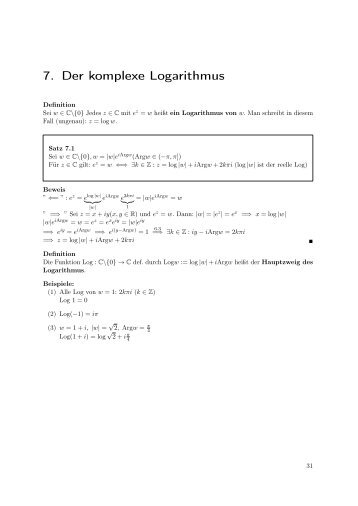 7. Der komplexe Logarithmus