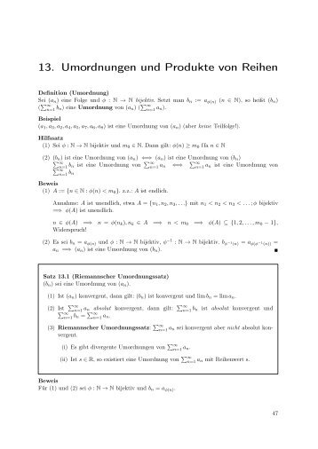 13. Umordnungen und Produkte von Reihen