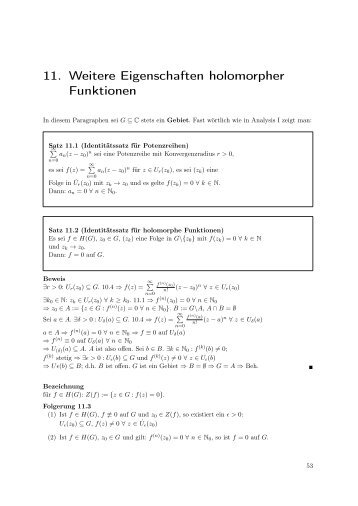 11. Weitere Eigenschaften holomorpher Funktionen