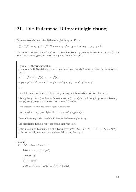 21. Die Eulersche Differentialgleichung