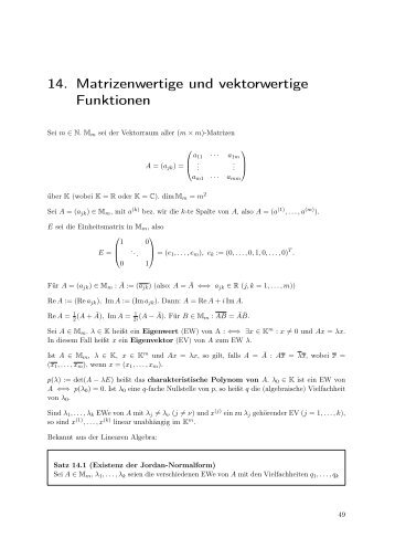 14. Matrizenwertige und vektorwertige Funktionen