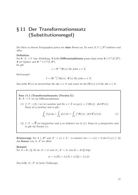 §11 Der Transformationssatz (Substitutionsregel)