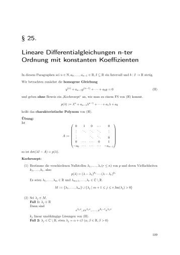 § 25. Lineare Differentialgleichungen n-ter Ordnung mit konstanten ...