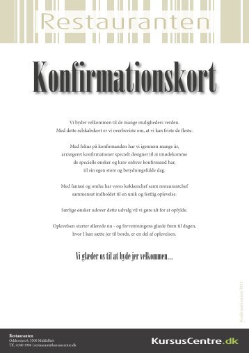 Konfirmationskort for Restauranten - KursusCentre.dk