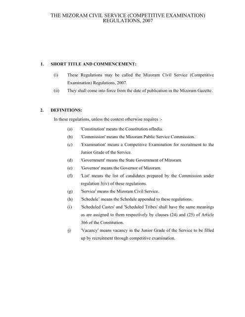 The Mizoram Civil Service Competitive Examination Regulations 2007