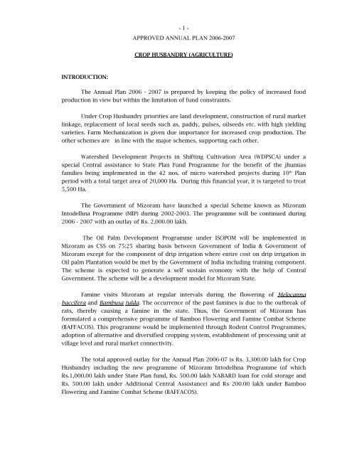 1 Approved Annual Plan 2006 2007 Mizoram