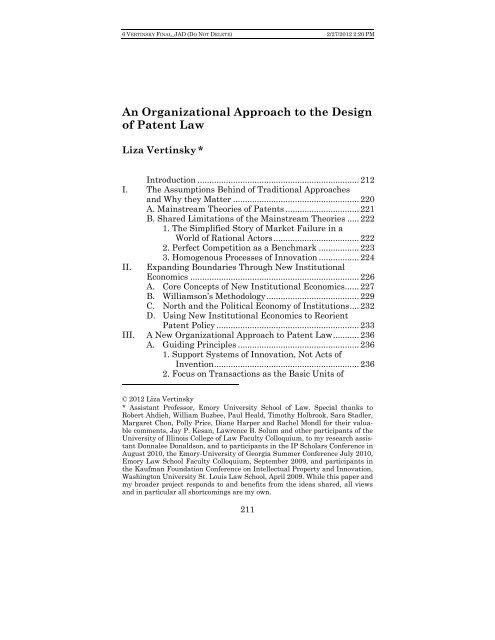 An Organizational Approach to the Design of Patent Law