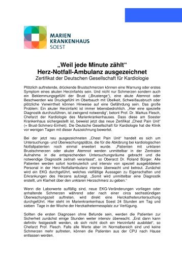 Herz-Notfall-Ambulanz ausgezeichnet - Marienkrankenhaus Soest