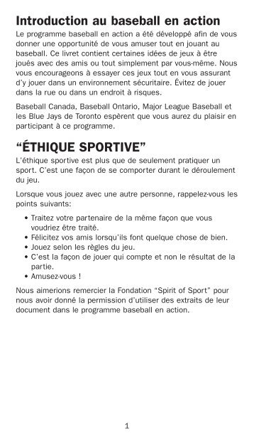 Introduction au baseball en action “ÉTHIQUE SPORTIVE” - MLB.com