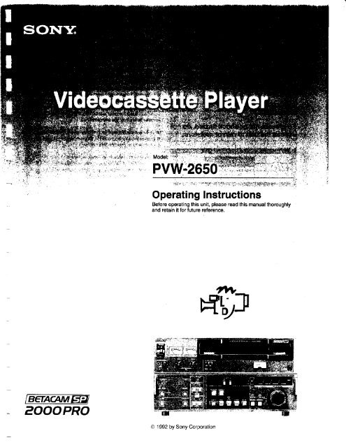 Sony Pvw-2650 Manual