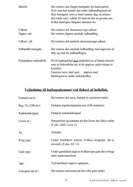 vejledning til logbog til kystnært fiskeri med passive redskaber