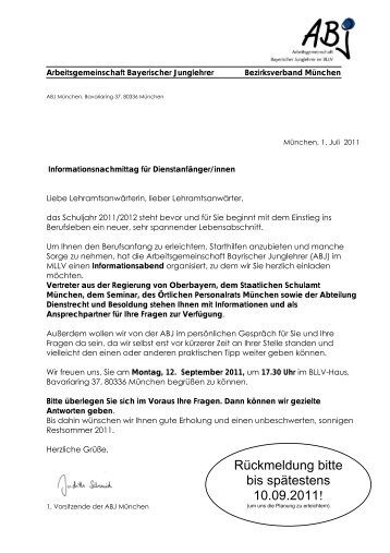 Rückmeldung bitte bis spätestens 10.09.2011! - MLLV - BLLV