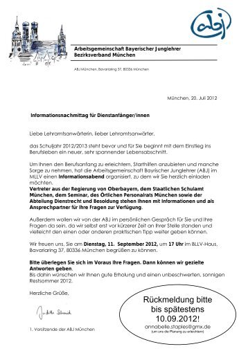 Rückmeldung bitte bis spätestens 10.09.2012! - MLLV - BLLV