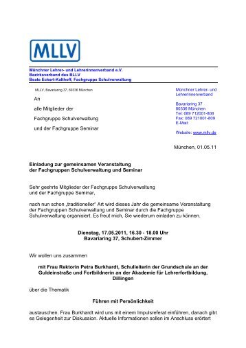 München, 01.05.11 Einladung zur gemeinsamen ... - MLLV - BLLV