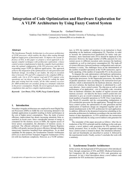 Integration Of Code Optimization And Hardware Exploration For A Integration Of Code Optimization And Hardware Exploration For A