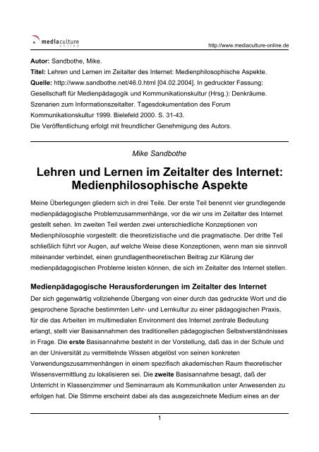 Lehren und Lernen im Zeitalter des Internet