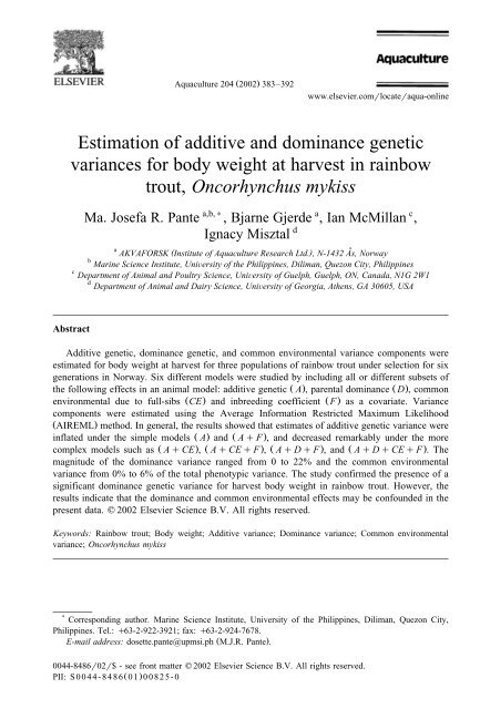 Estimation of additive and dominance genetic variances for - CGIL ...