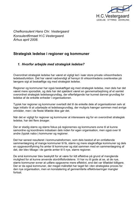 Strategisk ledelse i regioner og kommuner - HC Vestergaard