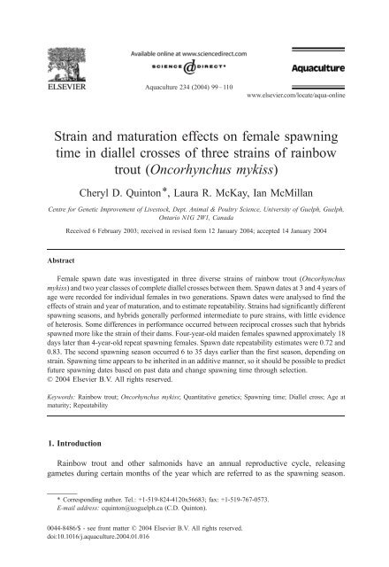 Strain and maturation effects on female spawning time in diallel ...