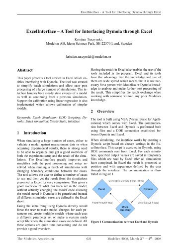 ExcelInterface – A Tool for Interfacing Dymola through ... - Modelica