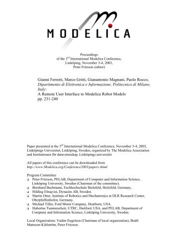 Remote User Interface to Modelica Robot Models