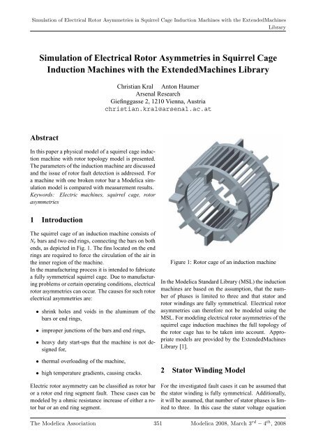 Simulation of Electrical Rotor Asymmetries in Squirrel Cage - Modelica