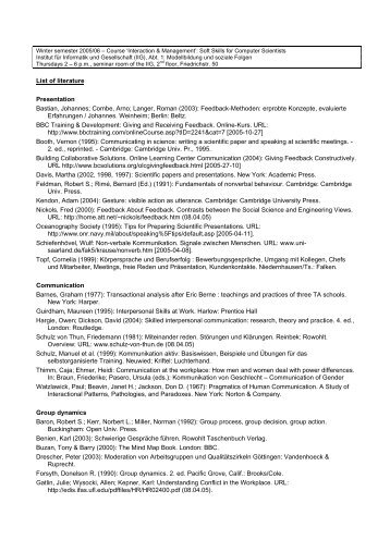 List of literature Presentation Bastian, Johannes; Combe, Arno ... - IIG